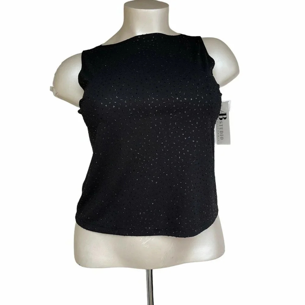AB STUDIO Women’s Size L Black Vintage Embellished Tank Top